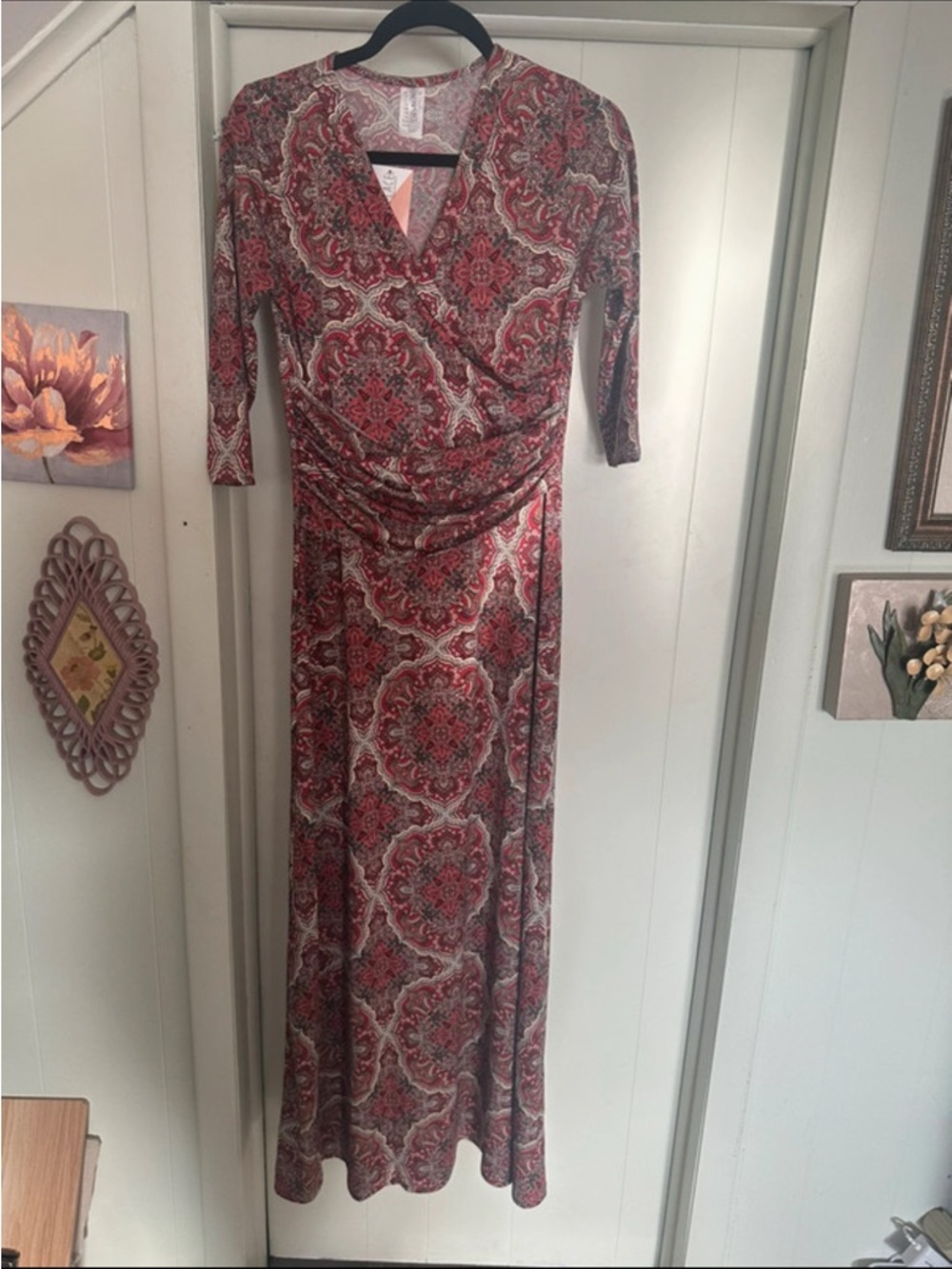 Honey and Lace Red and Cream Paisley Wrap Maxi‎ Dress